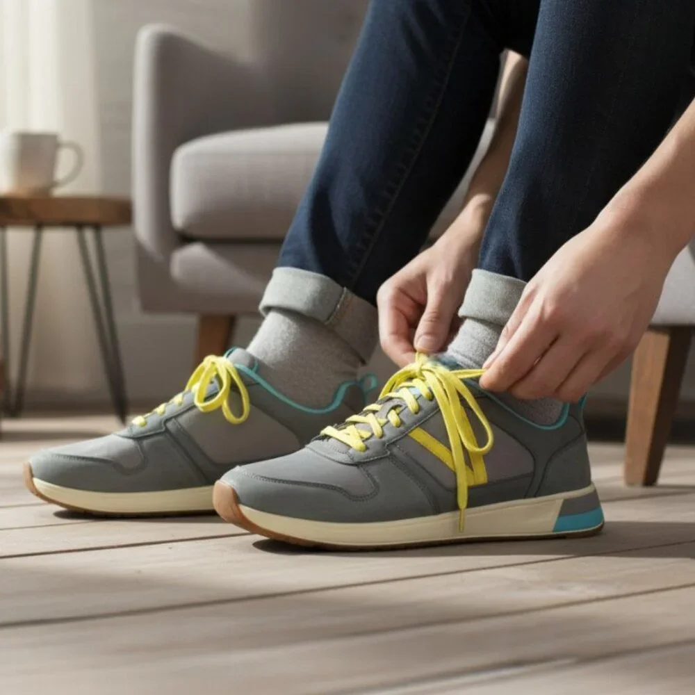 Vionic Curran Rechelle Leather Nylon Gray Blue Yellow Lace-up Sneaker, S… - Picture 3 of 9